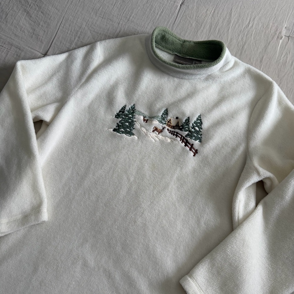 Vintage Fleece Pullover Winter Wonderland Sweater Women’s Large Moose‎ Cottage
